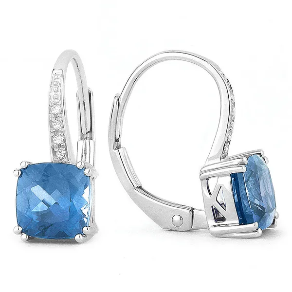 White Gold Blue Topaz Earrings DeScenza Diamonds Boston, MA