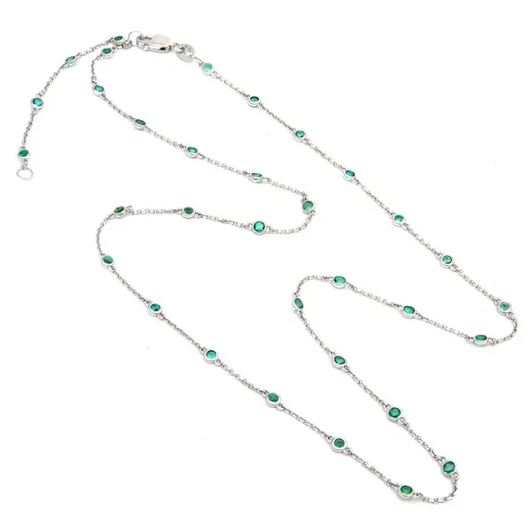White Gold Emerald  Bezel Necklace DeScenza Diamonds Boston, MA