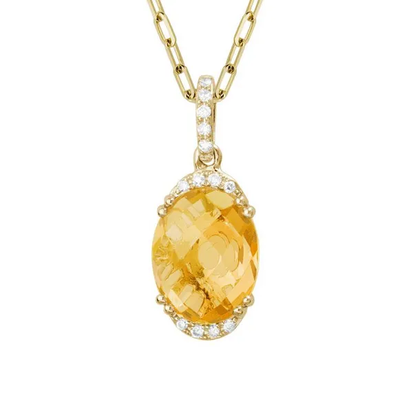 DeScenza Collection Yellow Gold Citrine and Diamond Necklace DeScenza Diamonds Boston, MA