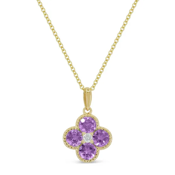 Yellow Gold Amythest Clover Pendant DeScenza Diamonds Boston, MA