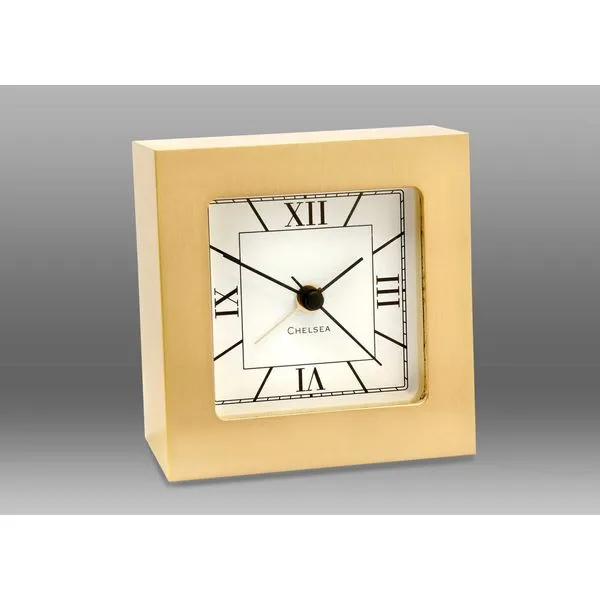 Chelsea Square Desk Alarm Clock in Brass DeScenza Diamonds Boston, MA