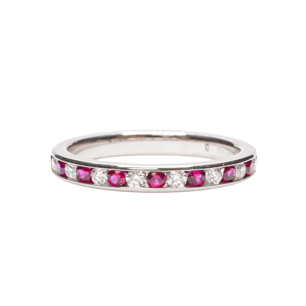 D. Geller Collection Platinum Diamond and Ruby Half Eternity Band D. Geller & Son Jewelers Atlanta, GA