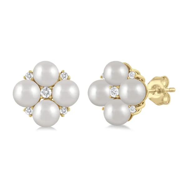 D. Geller Collection 10K Diamond and Pearl Cluster Earrings D. Geller & Son Jewelers Kennesaw, GA