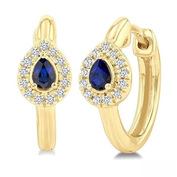 D. Geller Collection 10K Diamond and Blue Sapphire Huggies D. Geller & Son Jewelers Kennesaw, GA