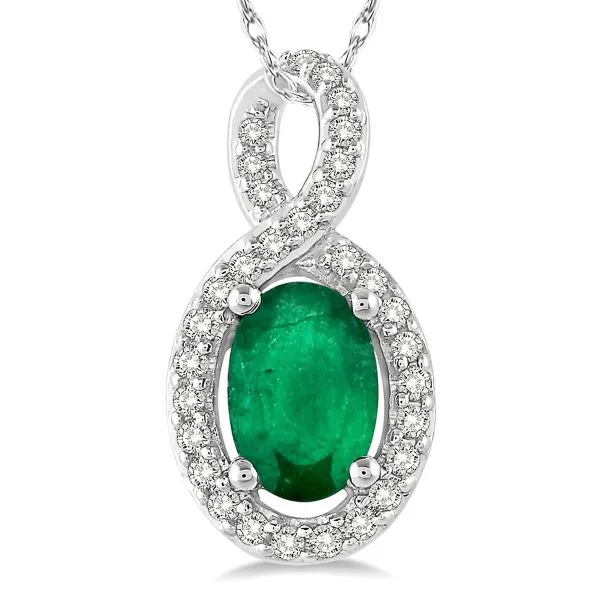 D. Geller Collection 10K Diamond and Emerald Halo Necklace D. Geller & Son Jewelers Atlanta, GA