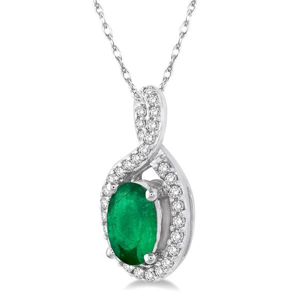 D. Geller Collection 10K Diamond and Emerald Halo Necklace Image 2 D. Geller & Son Jewelers Atlanta, GA