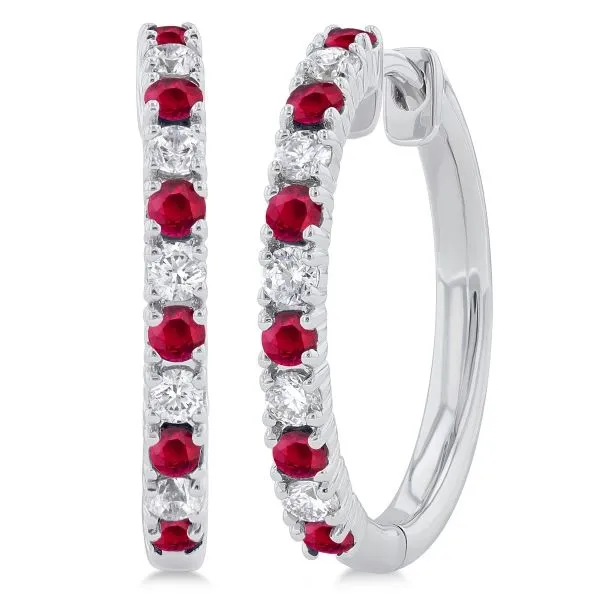 D. Geller Collection 10K Diamond and Ruby Huggie Earrings D. Geller & Son Jewelers Kennesaw, GA