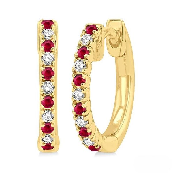 D. Geller Collection 10K Diamond and Ruby Huggies D. Geller & Son Jewelers Kennesaw, GA