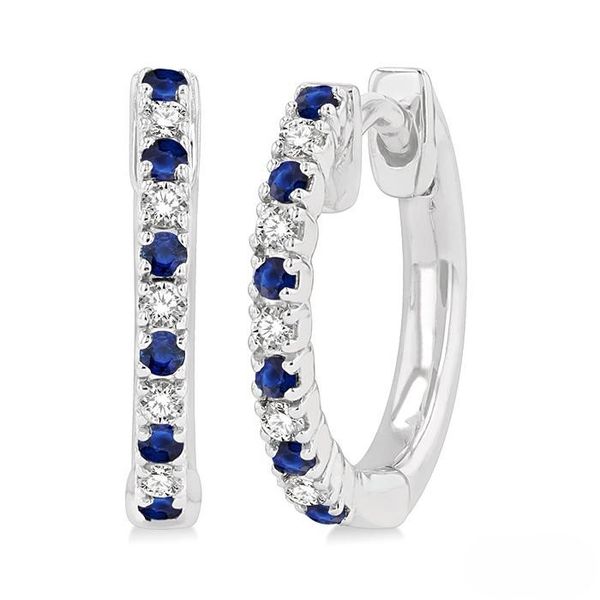 D. Geller Collection 10K Diamond and Blue Sapphire Huggies D. Geller & Son Jewelers Kennesaw, GA