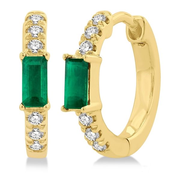 D. Geller Collection 10K Diamond and Emerald Huggie Earrings D. Geller & Son Jewelers Kennesaw, GA