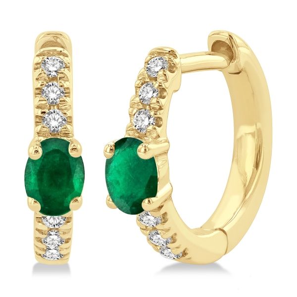 D. Geller Collection 10K Diamond and Emerald Huggie Earrings D. Geller & Son Jewelers Kennesaw, GA