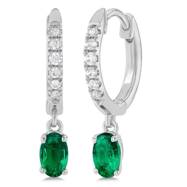 D. Geller Collection 10K Diamond and Emerald Huggie Earrings D. Geller & Son Jewelers Kennesaw, GA