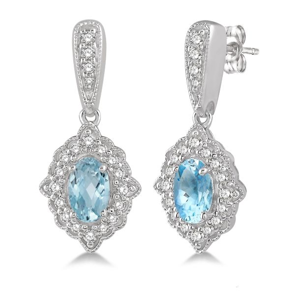 D. Geller Collection 10K Diamond and Aquamarine Dangle Earrings D. Geller & Son Jewelers Atlanta, GA