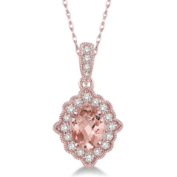 D. Geller Collection 10K Diamond and Morganite Halo Necklace D. Geller & Son Jewelers Kennesaw, GA