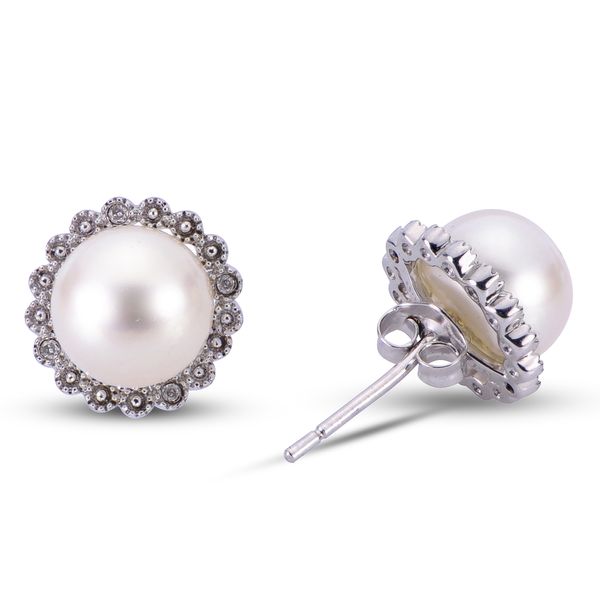 Imperial Pearl Sterling Silver Diamond and Freshwater Pearl Earrings D. Geller & Son Jewelers Kennesaw, GA