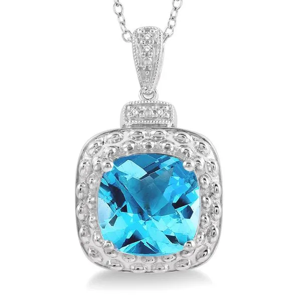 D. Geller Collection Sterling Silver Diamond and Blue Topaz Halo Necklace D. Geller & Son Jewelers Kennesaw, GA