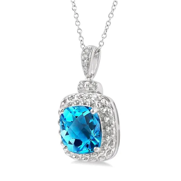 D. Geller Collection Sterling Silver Diamond and Blue Topaz Halo Necklace Image 2 D. Geller & Son Jewelers Kennesaw, GA