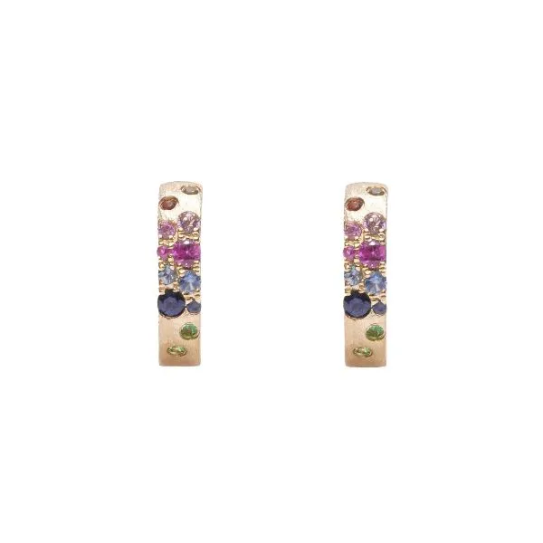Dilamani 14K Rainbow Sapphire and Tsavorite Confetti Flush Set Huggie Hoop Earrings D. Geller & Son Jewelers Kennesaw, GA