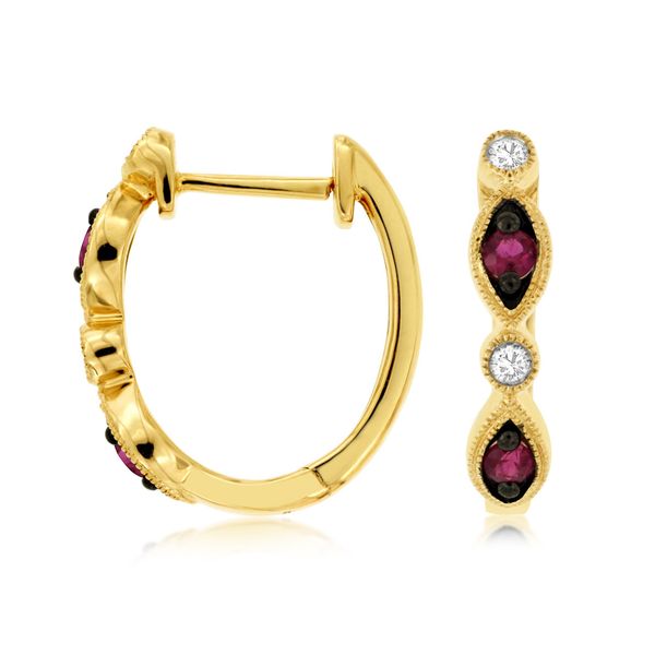 D. Geller Collection 14K Diamond and Ruby Huggie Earrings D. Geller & Son Jewelers Kennesaw, GA