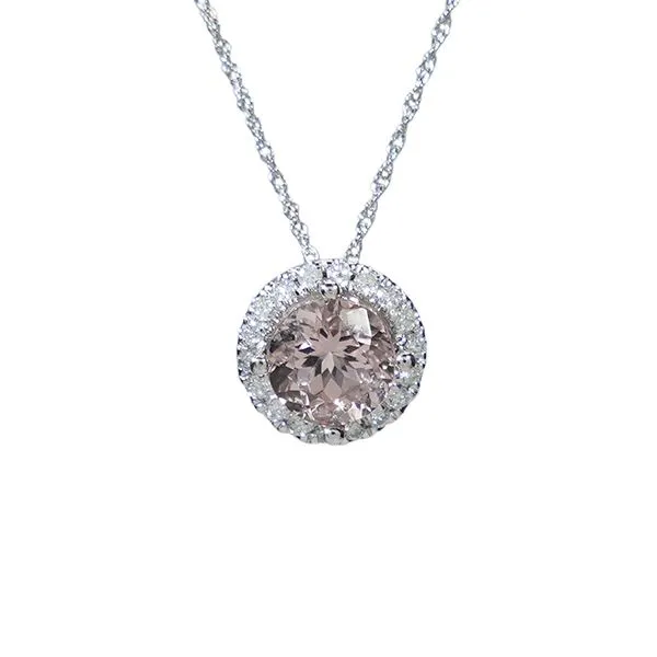 D. Geller Collection 14K Diamond and Morganite Halo Necklace D. Geller & Son Jewelers Atlanta, GA