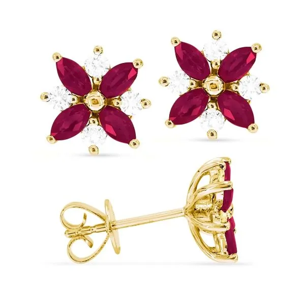 D. Geller Collection 14K Diamond and Ruby Flower Earring D. Geller & Son Jewelers Kennesaw, GA