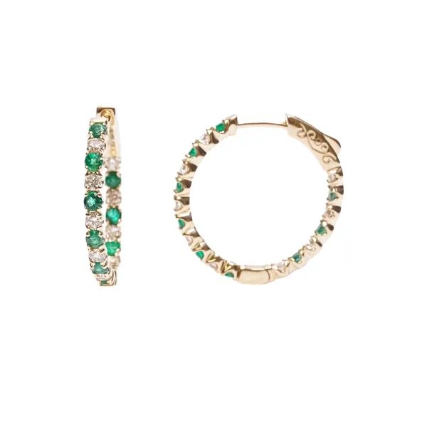 D. Geller Collection 14K Diamond and Emerald Hoop Earrings D. Geller & Son Jewelers Atlanta, GA