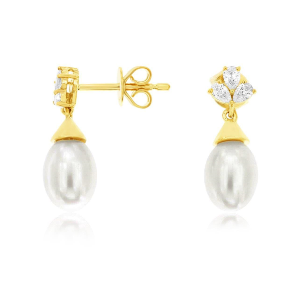 D. Geller Collection 14K Diamond and Pearl Dangle Earrings D. Geller & Son Jewelers Kennesaw, GA
