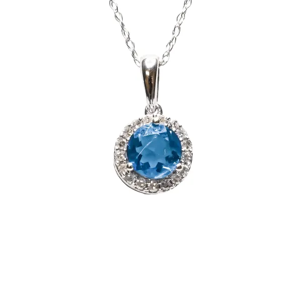 D. Geller Collection 14K Diamond and Blue Topaz Halo Necklace D. Geller & Son Jewelers Kennesaw, GA