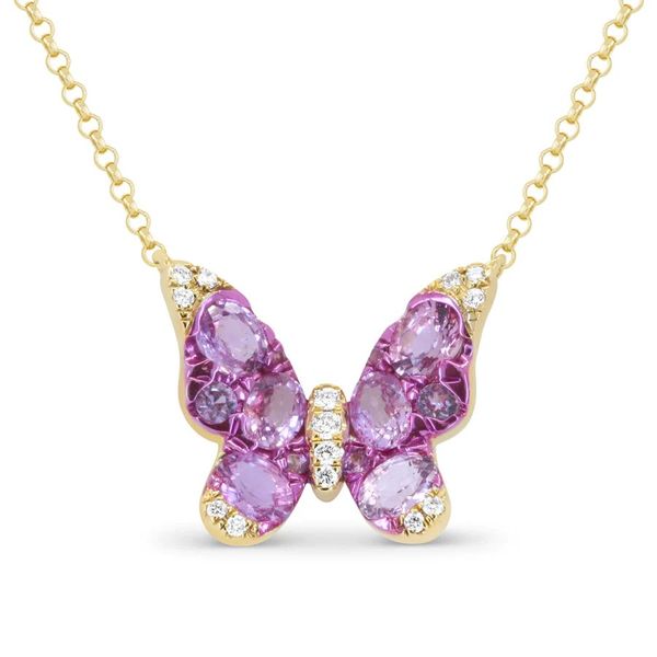 D. Geller Collection 14K Diamond and Pink Sapphire Butterfly Necklace D. Geller & Son Jewelers Kennesaw, GA