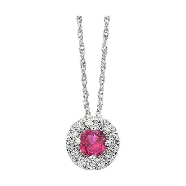 D. Geller Collection 10K Diamond and Pink Sapphire Halo Necklace D. Geller & Son Jewelers Kennesaw, GA