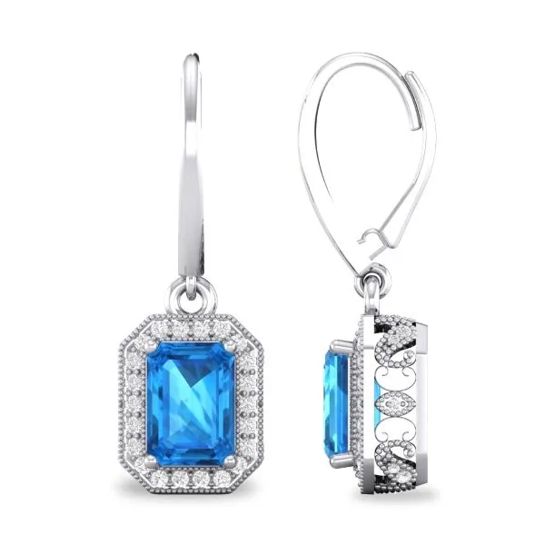 D. Geller Collection 14K Diamond and Blue Topaz Halo Earring D