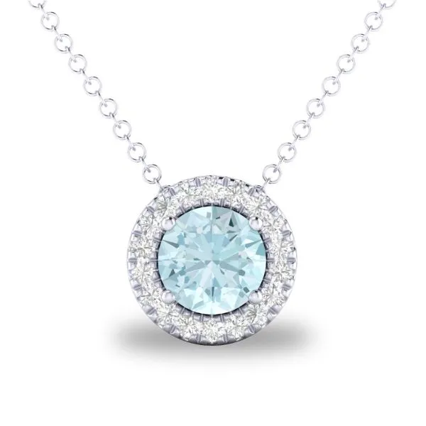 D. Geller Collection 10K Diamond and Aquamarine Halo Necklace D. Geller & Son Jewelers Atlanta, GA