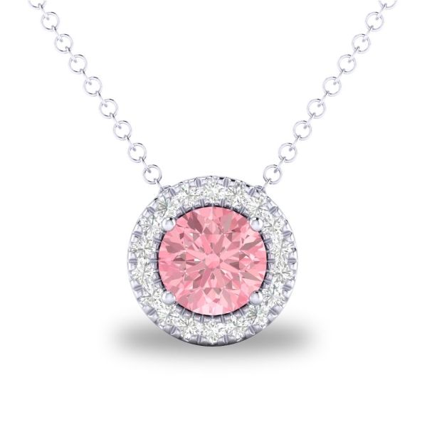 D. Geller Collection 10K Diamond and Pink Tourmaline Halo Necklace D. Geller & Son Jewelers Atlanta, GA