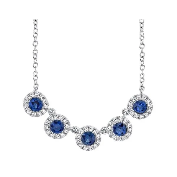 Shy Creation 14K Diamond and Sapphire Halo Necklace D. Geller & Son Jewelers Atlanta, GA