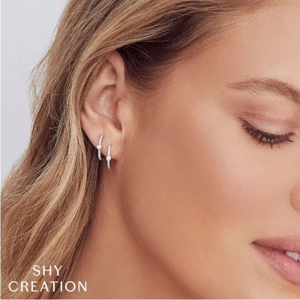 Shy Creation 14K Diamond Huggie Earrings Image 2 D. Geller & Son Jewelers Atlanta, GA