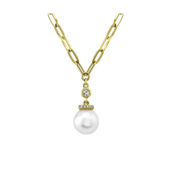 Shy Creation 14K Diamond and Pearl Paperclip Necklace D. Geller & Son Jewelers Atlanta, GA