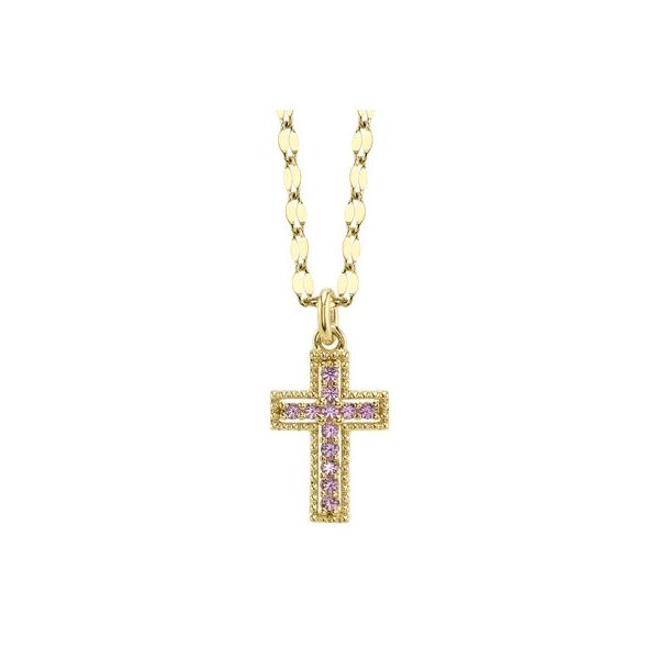 Shy Creation 14K Pink Sapphire Cross Necklace D. Geller & Son Jewelers Kennesaw, GA