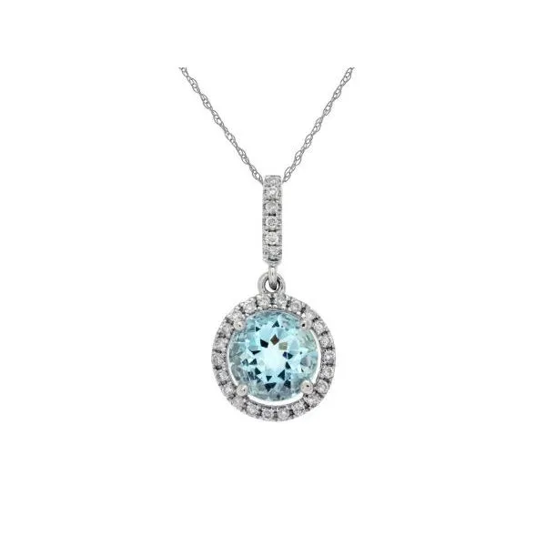 D. Geller Collection 14K Diamond and Aquamarine Halo Necklace D. Geller & Son Jewelers Kennesaw, GA