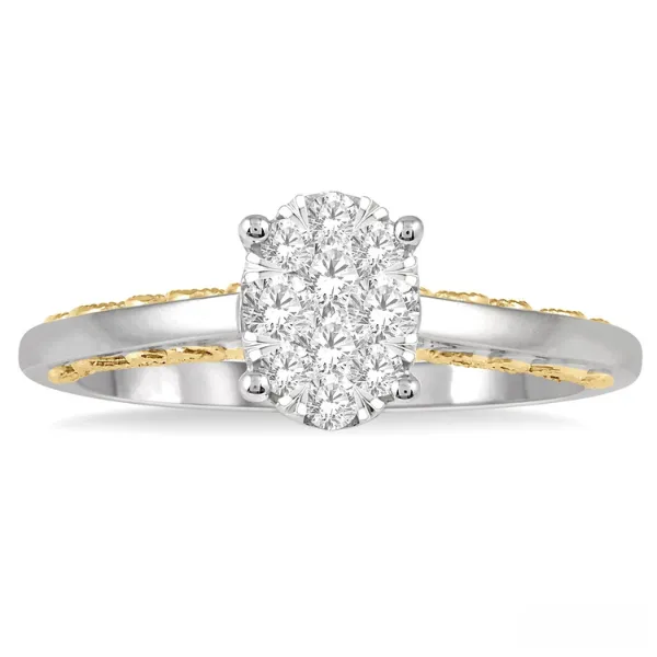 Sunbright 14K Two-Tone 0.35ctw Oval Cluster Diamond Engagement Ring Image 2 Diamonds Direct St. Petersburg, FL