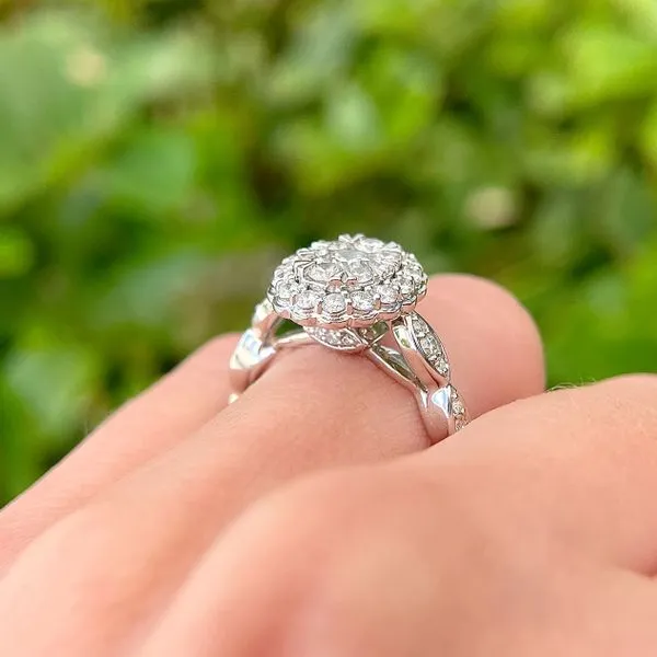 Sunbright 14KW 1.00ctw Cluster Diamond Halo Engagement Ring Image 5 Diamonds Direct St. Petersburg, FL