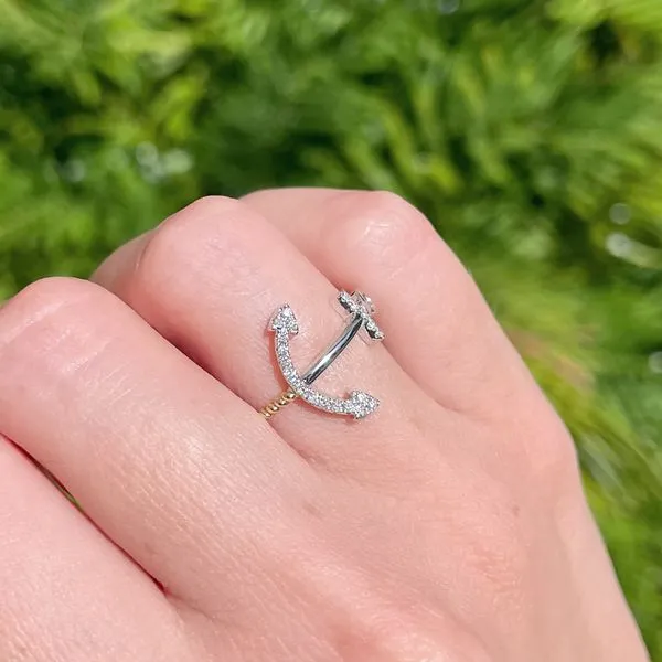 14K Two-Tone 0.10ctw Diamond Anchor Fashion Ring Image 3 Diamonds Direct St. Petersburg, FL