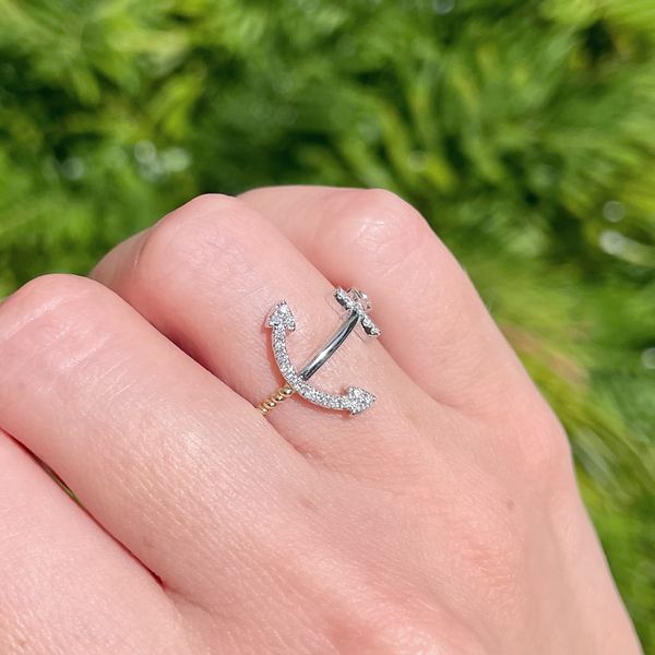 14K Two-Tone 0.10ctw Diamond Anchor Fashion Ring Image 3 Diamonds Direct St. Petersburg, FL