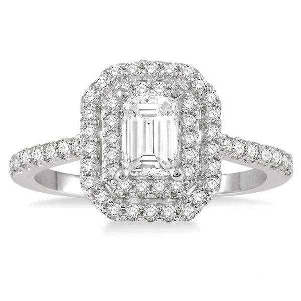 Tiffany Soleste® Emerald-cut Halo Engagement Ring with a Diamond Platinum  Band