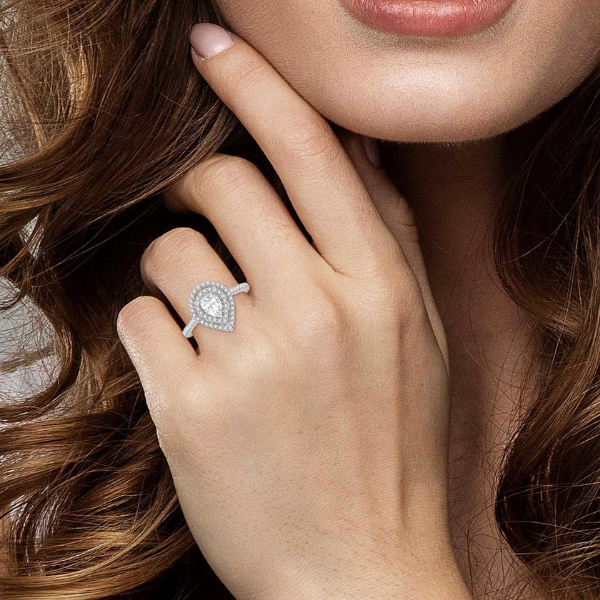 Pear Shape14KW 0.50ctw Double Halo Diamond Semi-Mount Engagement Ring  Setting