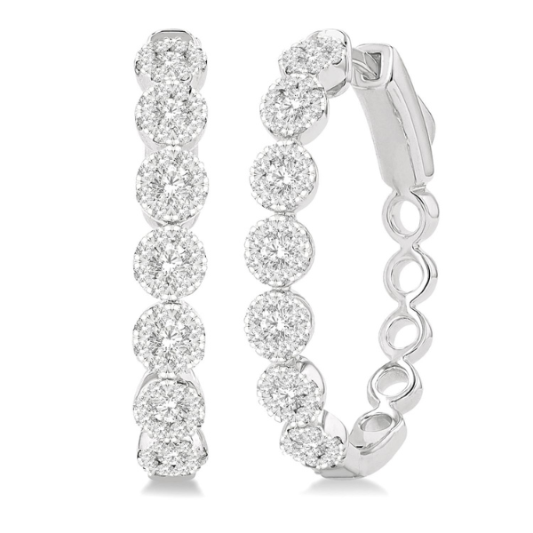 Sunbright 14K 1.00ctw Cluster Diamond Hoop Earrings Diamonds Direct St. Petersburg, FL