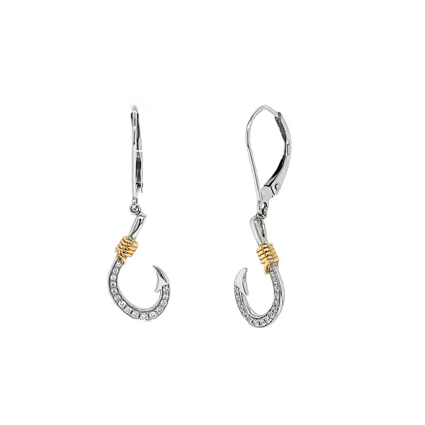 14K Two-Tone 0.12ctw Diamond Fish Hook Earrings Image 2 Diamonds Direct St. Petersburg, FL
