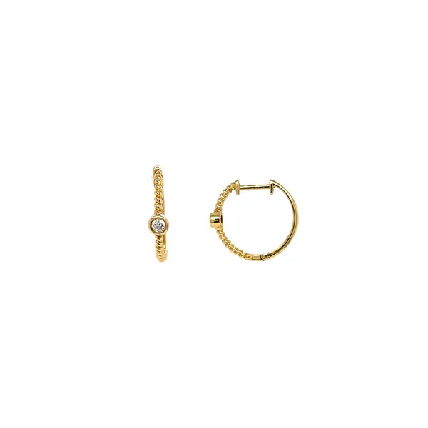 14KY 0.07ctw Small Twisted Diamond Hoop Earrings Image 2 Diamonds Direct St. Petersburg, FL