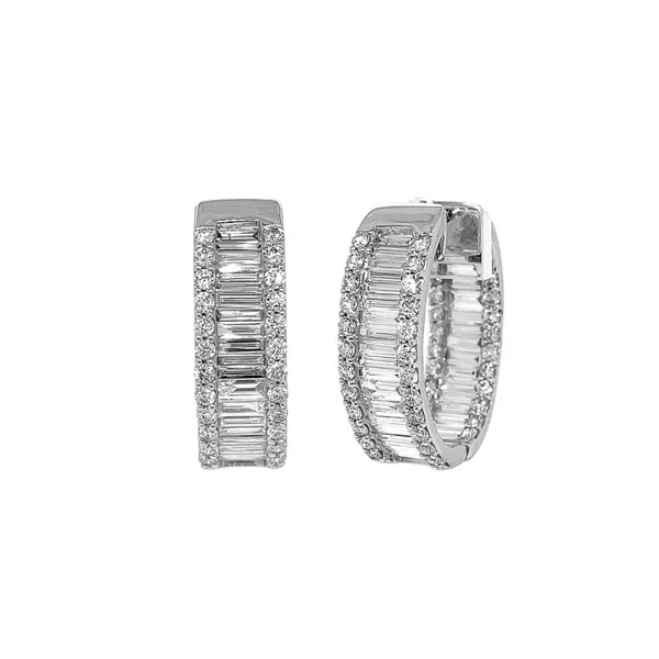 14KW Wide 2.93ctw Baguette and Round Diamond Hoop Earrings Diamonds Direct St. Petersburg, FL