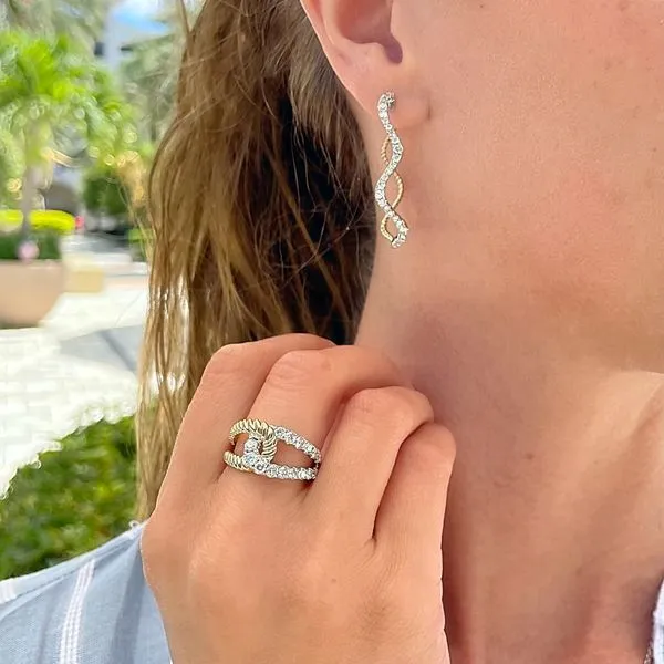 14K Two Tone 1.21ctw Diamond Swirl Hoop Earrings