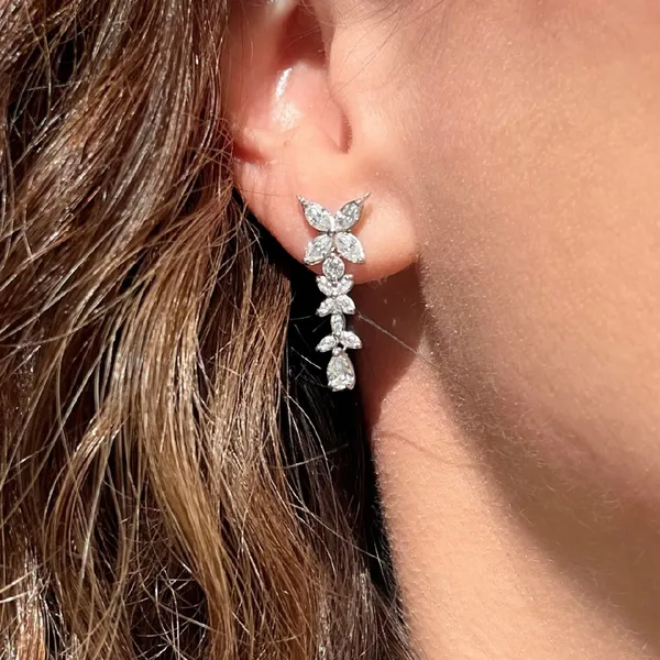 18KW 1.72ctw Diamond Floral Dangle Earrings Image 2 Diamonds Direct St. Petersburg, FL
